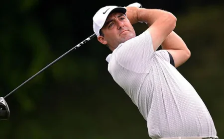 Scheffler shines in dark for eight-shot CJ Cup Byron Nelson lead