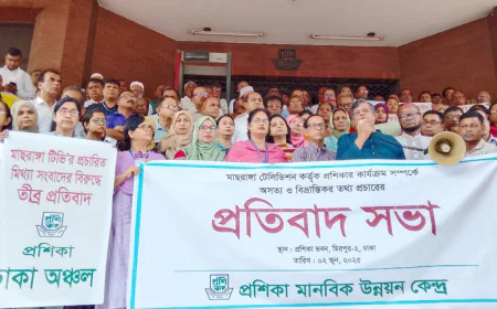 ‘Proshika’ formed a human chain and protest against news broadcast on Maasranga Television 