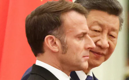 Macron calls on China to support peace and fair trade