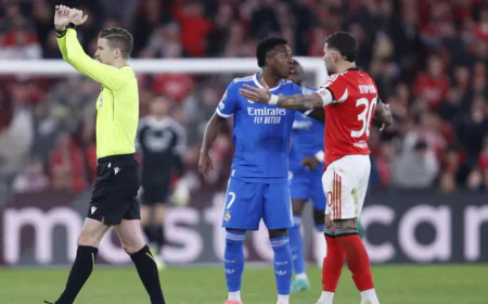 Vinicius stunner helps Real Madrid edge Benfica in play-off marred by alleged racism