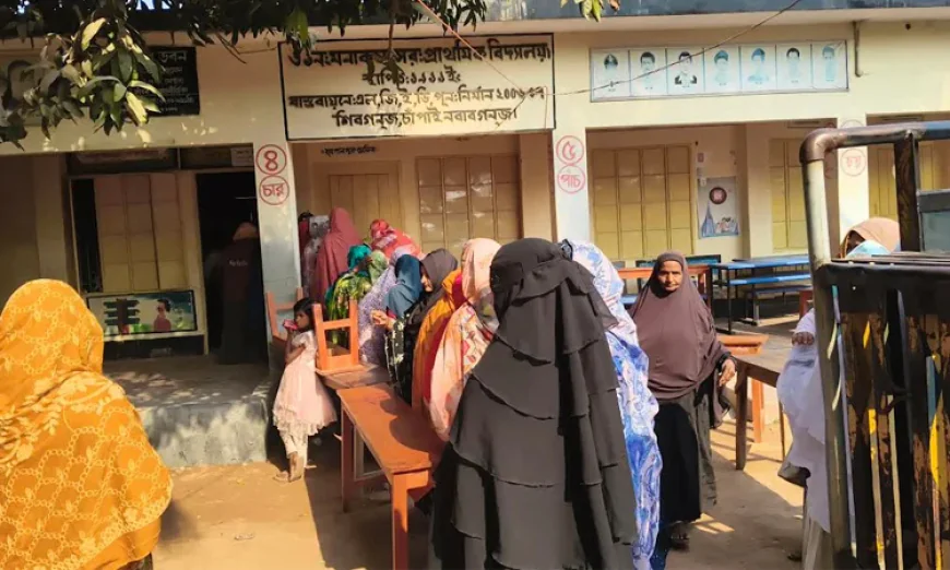 Voting underway peacefully in Chapainawabganj with a high presence of women voters