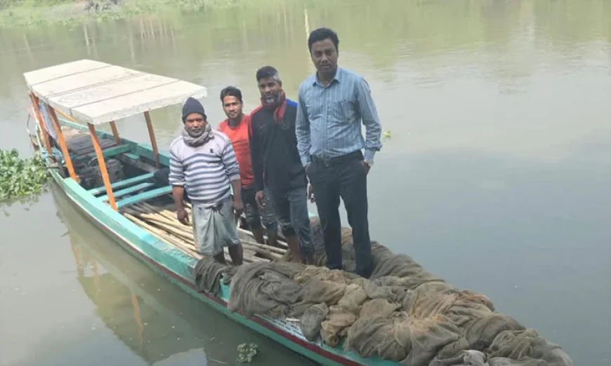 3500 meters of illegal nets, fishing Rods seized from Halda River