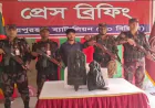 One held with two touchstone statues in Joypurhat