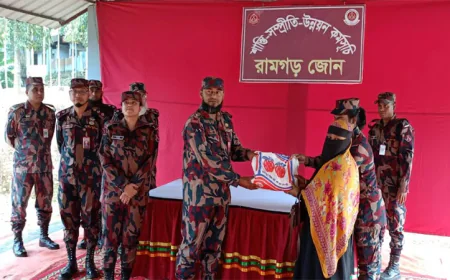 BGB distributes eid gifts, financial assistance in Khagrachhari