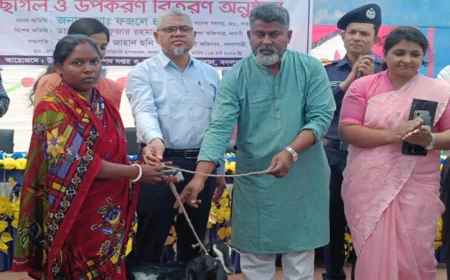 Goats distributed to 100 small ethnic families in Naogaon
