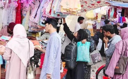 Overflowing crowds at Rajshahi's sidewalk shops ahead of Eid
