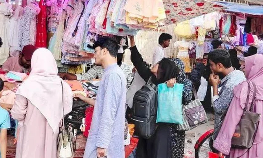 Overflowing crowds at Rajshahi's sidewalk shops ahead of Eid