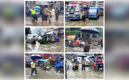 Traffic Police Struggle to Manage Traffic in Waterlogged Dhaka