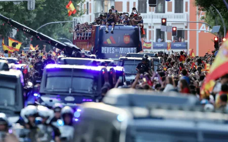 Two million fans celebrate Spain stars during World Cup victory parade
