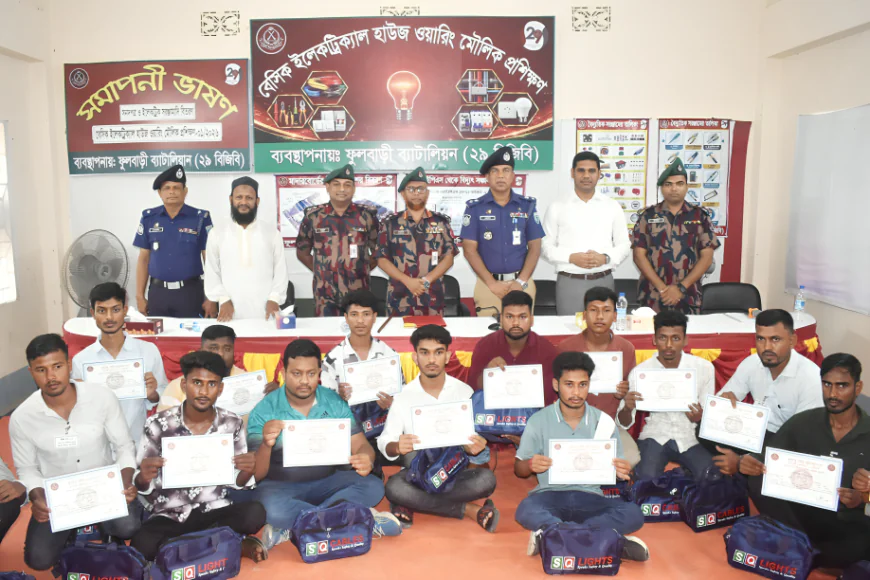 15 Border Youths Receive Electrical Wiring Training, Certificates and Tools from Fulbari BGB