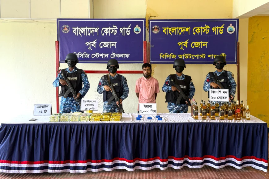 Coast Guard seizes 14kg crystal meth, liquor and 5,000 Yaba in Teknaf